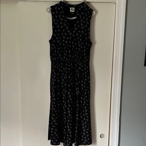 Anne Klein Black Midi Dress with White Floral Pattern